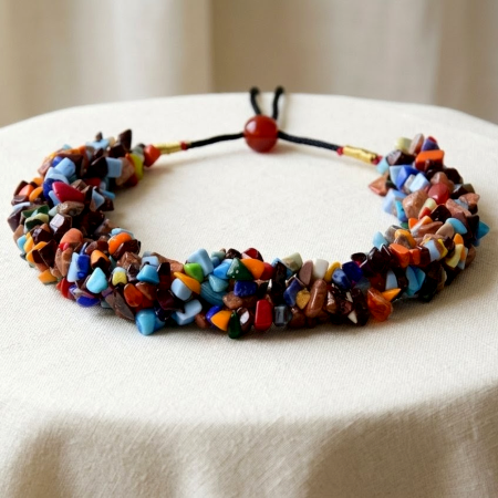 Handcrafted Jewelry Multicolor Stone Dori Necklace